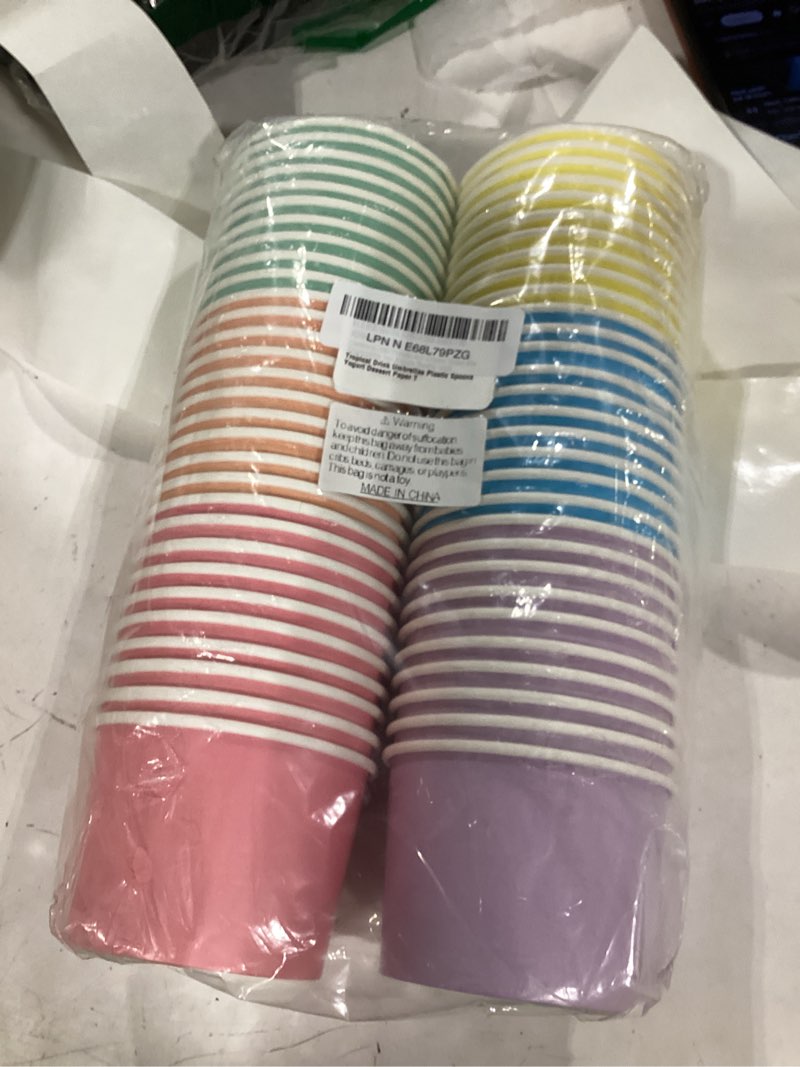 Condition photo showing Good Condition for kochorie 180 pieces ice cream cups 8oz disposable ice cream bowls with tropical drink umbrellas plastic spoons yogurt dessert paper treat cups for summer birthday party supplies, 6 colors