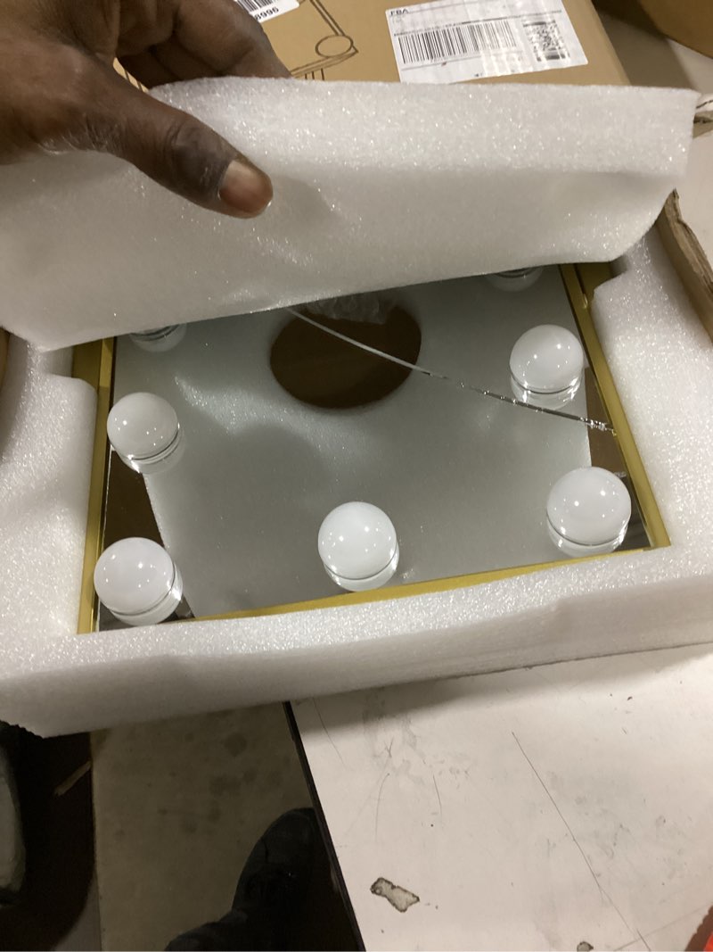 Condition photo showing As Is for Vanity Mirror with Lights, Hollywood Mirror Lighted Makeup Mirror with 9 LED Bulbs, Touch Control Design 3 Colors Dimmable Bulbs Detachable 10X Magnification 360°Rotation(Gold)