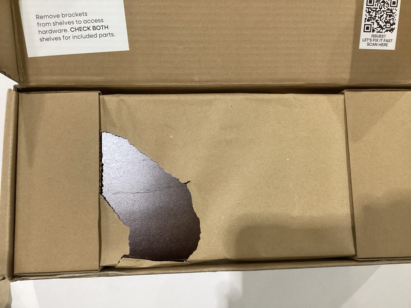 Condition photo showing New/Like New for Homeforia Walnut Floating Bathroom Shelves, High End Solid Real Wood 16 inch Small Floating Shelf for Wall Mounted, Dark Brown 16inch Floating Shelves, Heavy Duty Bracket, 16 X 6.5 X 1.75 in, Set of 2 American Walnut - Satin Dark Tone Pack of 2 16 inch