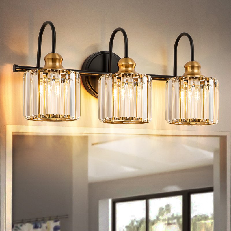 Gjystina 3-Light Dimmable Gold-Black/Chrome Crystal Vanity Light