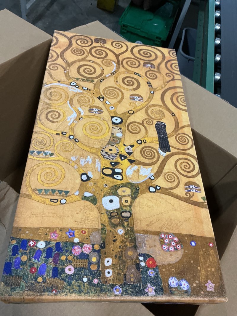 Condition photo showing Good Condition for Wrapped Canvas Wall Art - Gustav Klimt 'Tree Of Life Soclet Frieze 1905' Wall Art for Living Room, Bedroom, or Office Décor - 10x19 19"L x 10"W