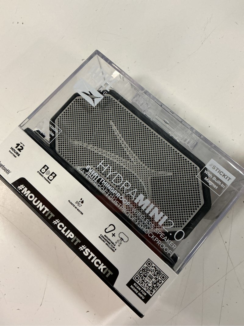 Condition photo showing New/Like New for altec lansing hydramini 2.0 everythingproof magnetic wireless portable bluetooth speaker, black grey, imw1002