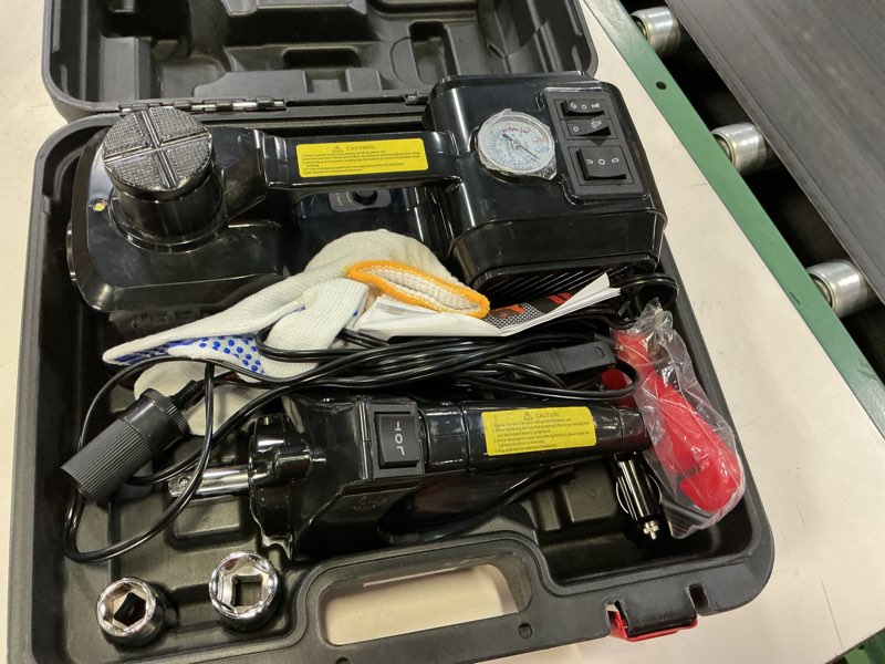 Condition photo showing Good Condition for electric car jack kit 5 ton 12v electric floor jack lift for vehicle, electric hydraulic jack auto repair tool set with built-in inflator and impact wrench for suv sedan truck tire change hydraulic jack+wrench
