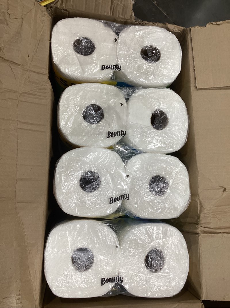 Condition photo showing Good Condition for bounty paper towels quick size, white, 16 family rolls = 40 regular rolls family 117 sheet (pack of 16)
