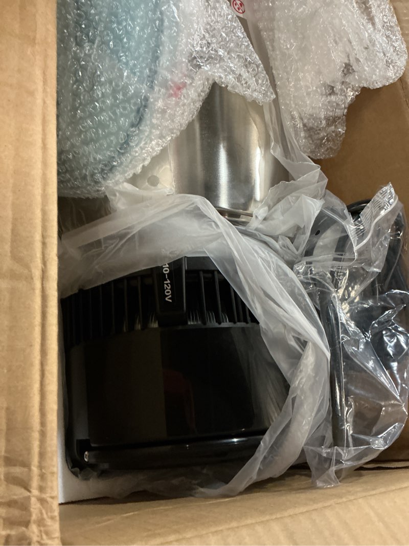 Condition photo showing As Is for VEVOR 1.1 Gal Water Distiller, 0.3 Gal/H, Distilled Water Maker Machine 750W 0-99H Timing Set Temp Display, 304 Stainless Steel Countertop Distiller Glass Carafe Cleaning Powder 3 Carbon Packs, Silver