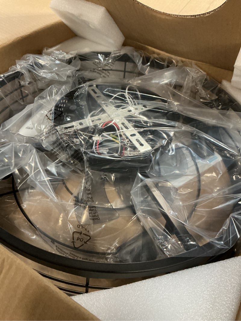 Condition photo showing Good Condition for VOLISUN Caged Ceiling Fan with Light and Remote,19.7 inch Fandelier Ceiling Fan with Light Flush Mount, Farmhouse Bladeless Ceiling Fans with Lights for Kitchen,Bedroom Black 19.7 inch