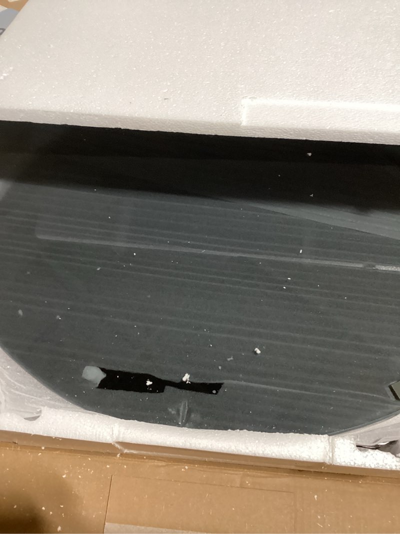 Condition photo showing New/Like New for Black Coffee Table, 31.5" Round Glass Coffee Table for Living Room Mid Century Modern Coffee Table Unique Circle Center Table with Wood Base Black + Gray 31.5in