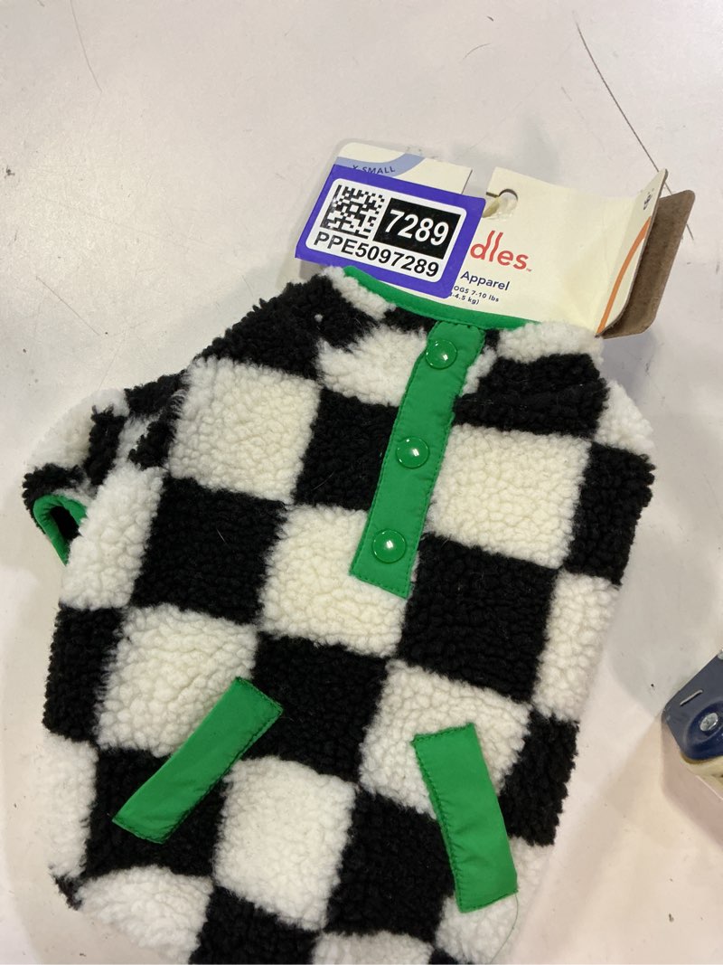 Condition photo showing Good Condition for oodles multicolored sherpa bubble hem fall dog jacket, xs