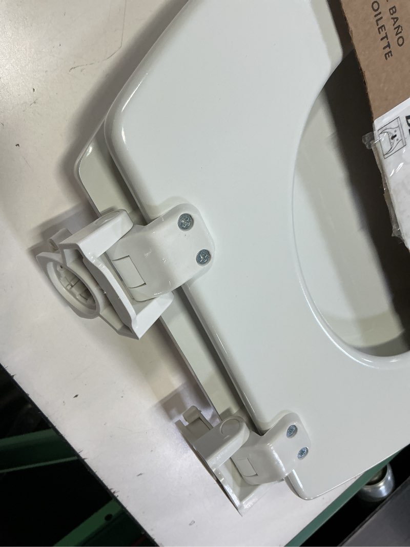 Condition photo showing As Is for bemis 500ec durable wood toilet seat with easy clean hinges, made in usa, round, white 1 seat round