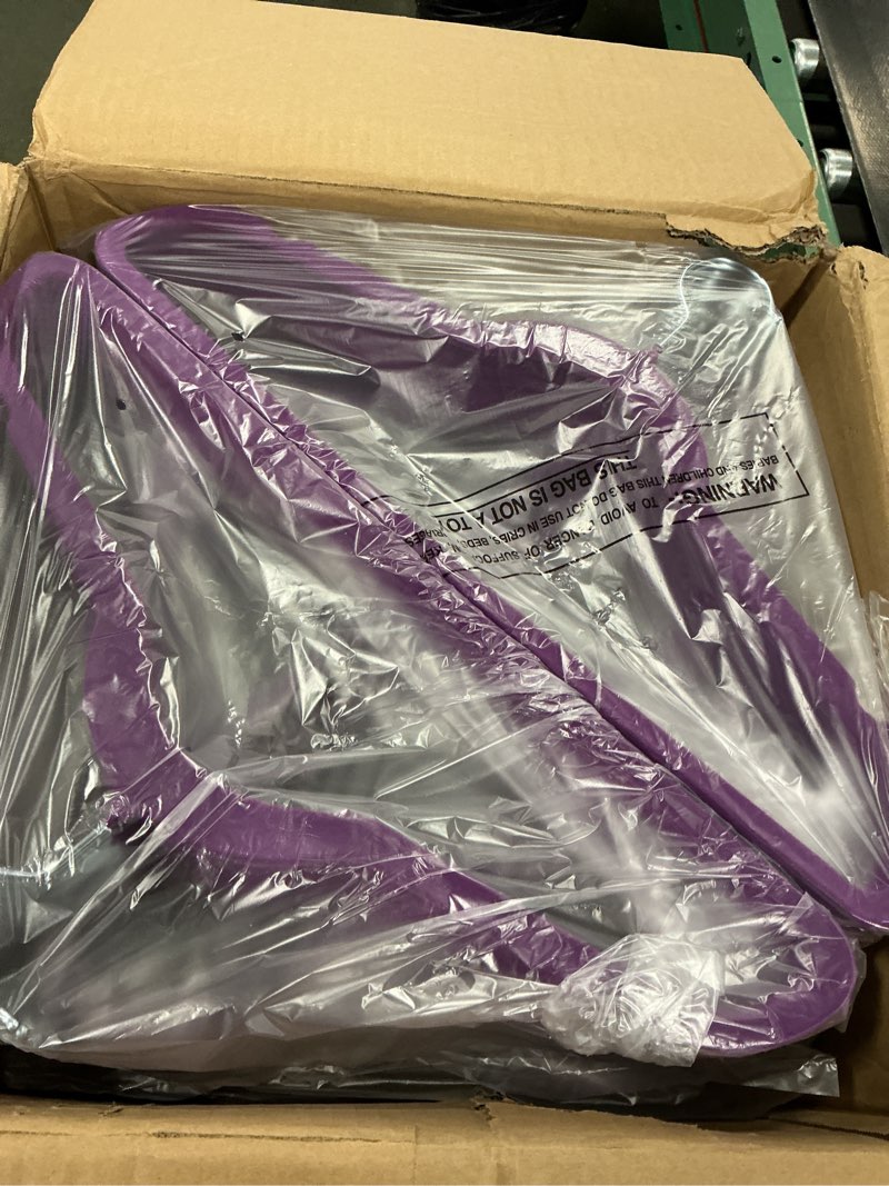Condition photo showing New/Like New for SereneLife 100 Pack Velvet Hangers - Non-Slip Felt with 360° Swivel Hook, Space-Saving, Ultra-Thin, Lightweight for Shirts, Sweaters, Hoodies, Kids Clothes & Dresses Purple 100 Pack