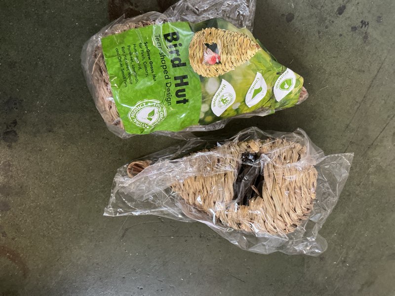 Condition photo showing New/Like New for (2 of pack)Ochine Hanging Bird House Teardrop Shaped Birds Cages, Hanging Bird Cage Decorative Bird Cage Hand Woven Hummingbird House Bird Nesting Box Natural Bird Hut for Indoor Outdoor Bird Cage