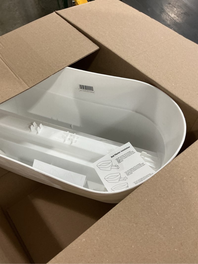 Condition photo showing Good Condition for bloomers railing planter with drainage holes – 24" weatherproof resin planter – polyethylene plastic - white white 24.3 × 10.5 × 9.5 inches