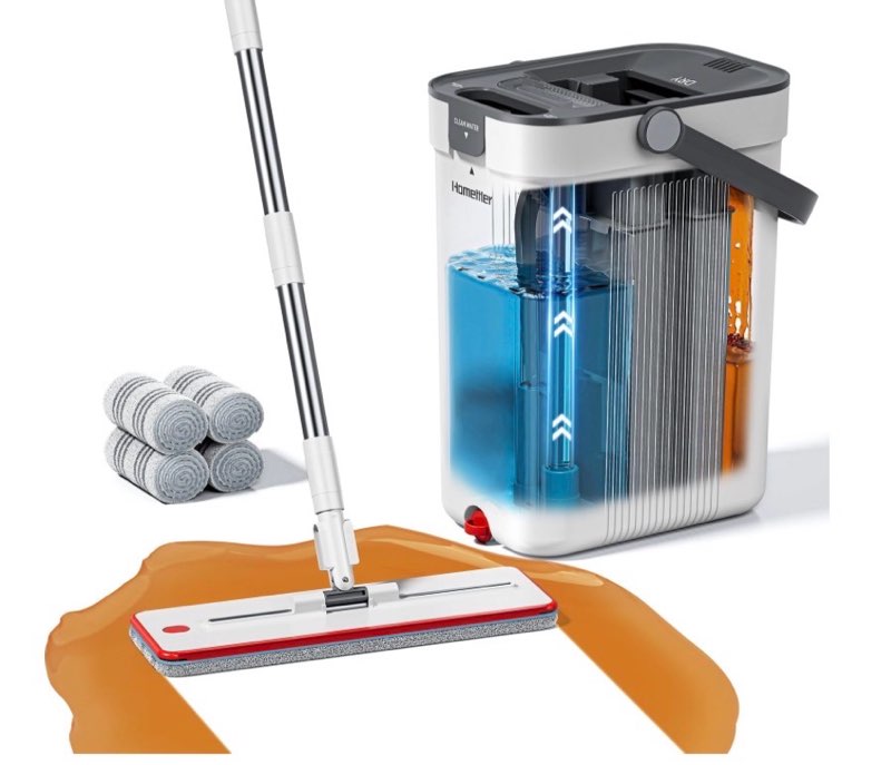 homettler mop and bucket set, 3-tank flat mop and bucket system for separate dirty & clean water, 65