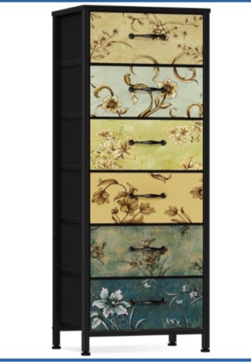 furnulem tall 6 drawers dresser, vintage storage organizer unit with fabric bins for bedroom, living room, closet, nusery, dorm, entryway, bedside furniture, sturdy metal frame, wood top