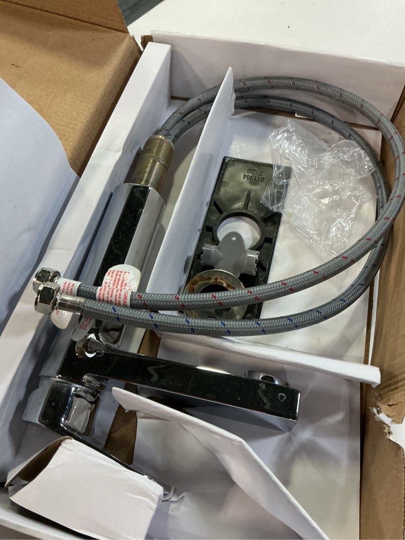 Condition photo showing As Is for project source lisette polished chrome single hole 1-handle bathroom sink faucet with drain and deck plate