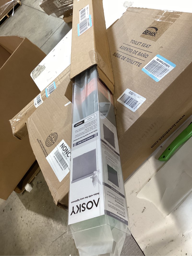 Condition photo showing Good Condition for aosky blackout roller shades cordless blinds for windows, free-stop shades with valance, thermal insulated fabric, uv protection, natural woven blinds for home and office (17" w x 72" h, black) black 17"w x 72"h