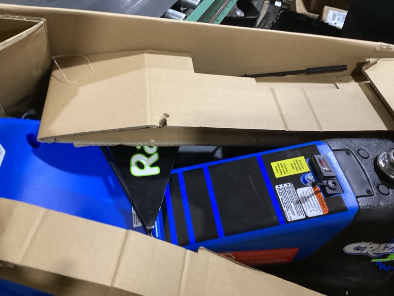 Condition photo showing As Is for razor crazy cart shift electric go kart for kids ages 6+ - 12v drifting system, high/low speed switch, simplified drifting, riders up to 120 lbs, black/blue