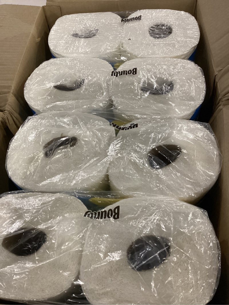 Condition photo showing New/Like New for bounty quick-size paper towels, white, 8 family triple rolls = 27 regular rolls family triple 8 rolls (141 sheets)