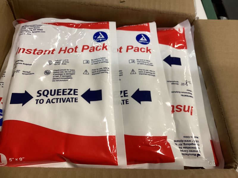 Condition photo showing New/Like New for dynarex instant hot packs, single-use heat packs for immediate relief, easy activation, instant heat therapy for muscle cramps, stiff joints and other injuries, 5"x 9", 1 case of 24 hot packs