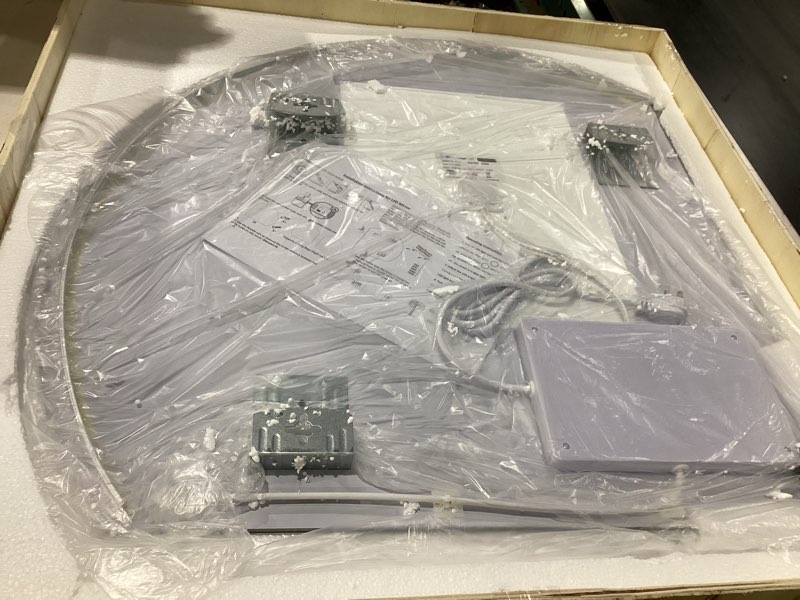 Condition photo showing Good Condition for niccy half moon led mirror for bathroom, 28" semi backlit frameless makeup mirror with light, anti-fog, shatter-proof, 3 colors, smart vanity mirror 28"l x 28"w
