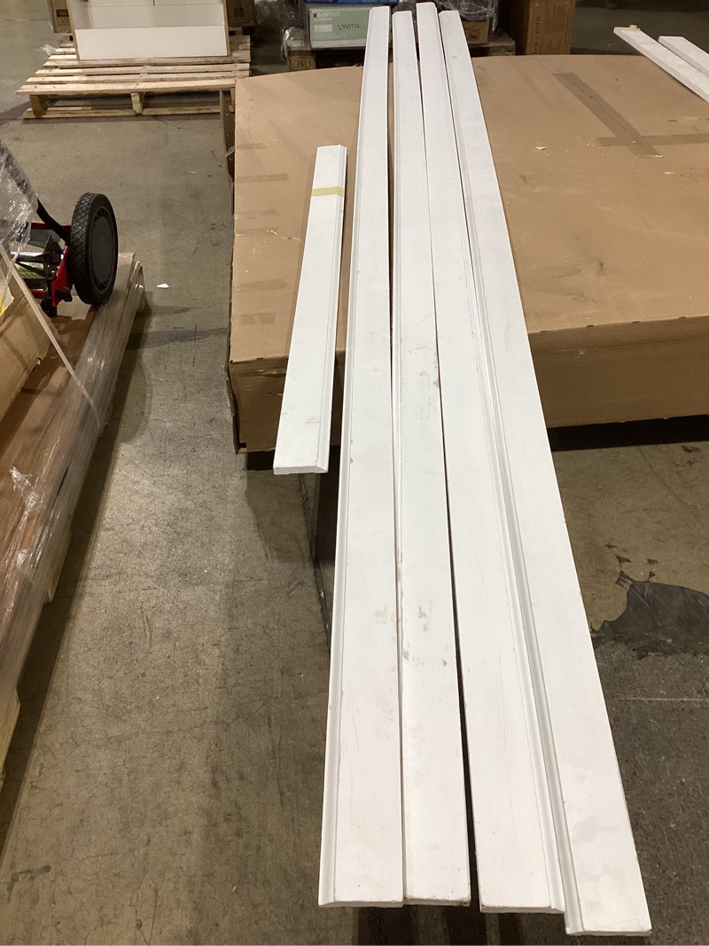 Condition photo showing As Is for reliabilt 9/16-in x 3-1/4-in x 12-ft colonial primed finger jointed 623 baseboard moulding