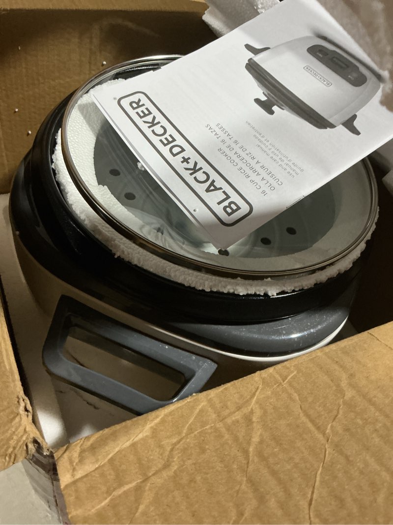 Condition photo showing As Is for BLACK+DECKER 16-Cup Rice Cooker, RC516, 8-Cup Uncooked Rice, Steaming Basket, Removable Non-Stick Bowl, One Touch