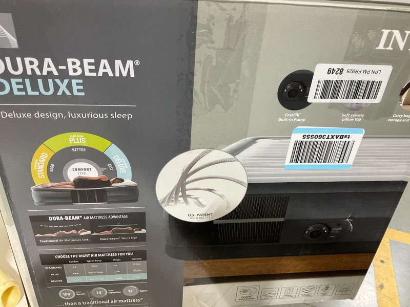 Condition photo showing As Is for intex 64417ed 22in queen dura-beam comfort plush high-rise inflatable air mattress with built in pump for travel and camping, 600lb weight capacity
