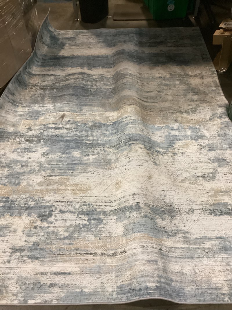 Condition photo showing As Is for 6x9 area rug living room rugs - washable rug large modern abstract soft thin carpets indoor floor no slip vintage carpet for bedroom under dining table nursery home office decor blue 6' x 9' (rectangular) blue
