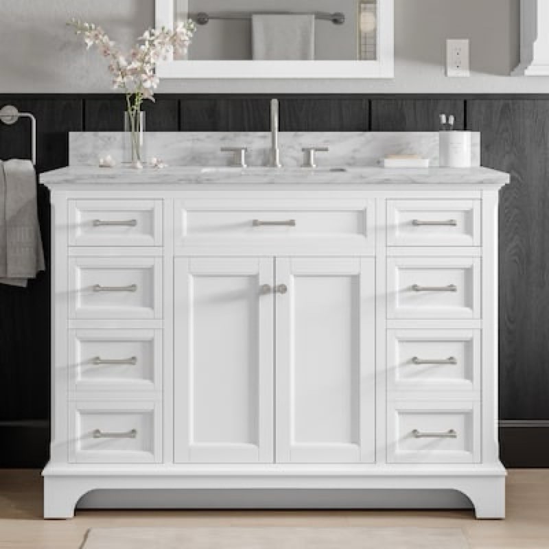 allen + roth roveland 48-in white undermount single sink bathroom vanity with carrara natural