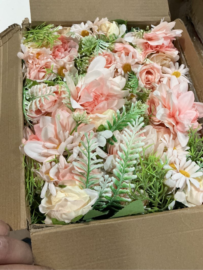 Condition photo showing Good Condition for reallnaive 30 pack artificial flowers table centerpieces decorations with vase wedding mason jar 20 bundles silk floral bouquet 10 clear vase with 1 pcs rope for party decor(dahlia,pink) pink dahlia