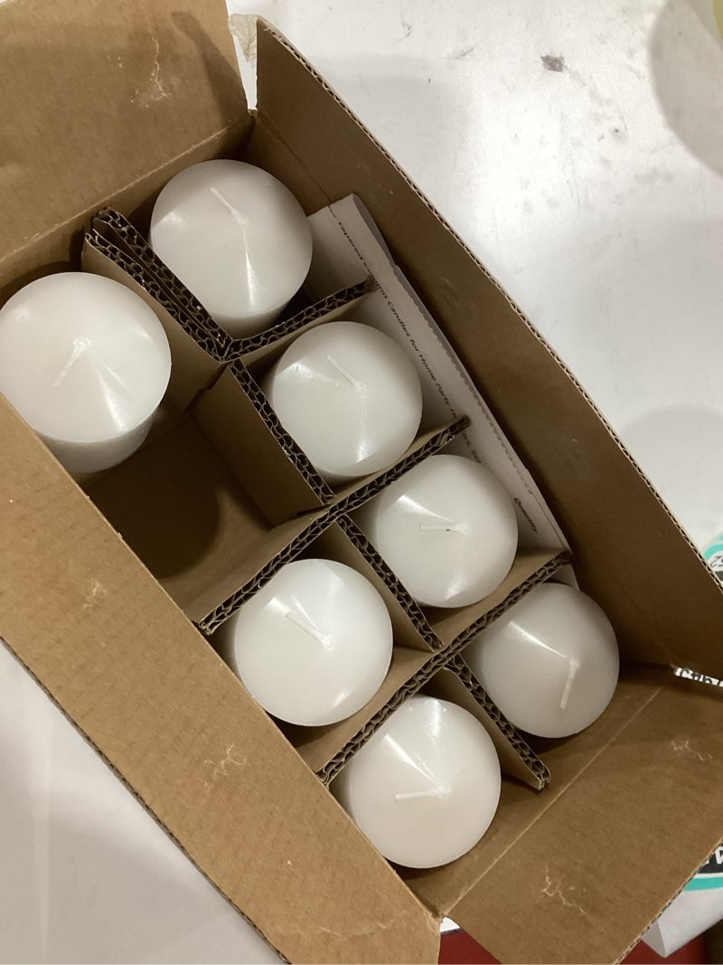 Condition photo showing Good Condition for 2 Inch Unscented Ivory Pillar Candles, 24 Hour 2x3 Inch Dripless Tapered Column Candles for Home Party Holidays, Set of 7