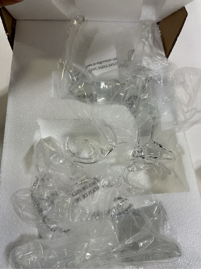 Condition photo showing Good Condition for Luxury Acrylic Reindeer Sculpture Set of 2– Modern Art Decor for Christmas, Home Centerpiece, Office Desk - Elegant Clear Deer Figurine Collection