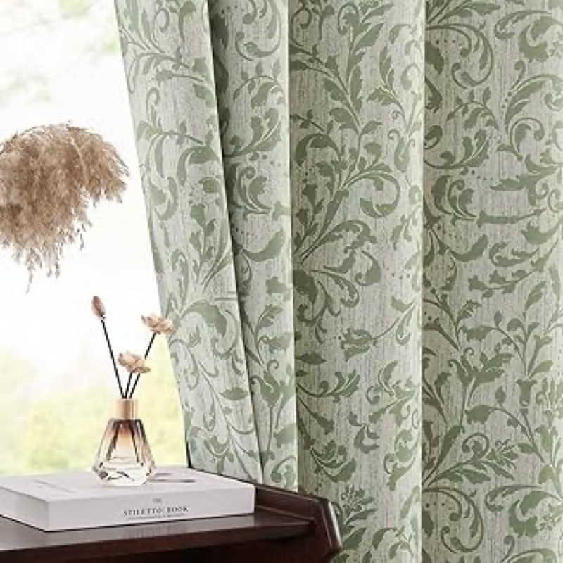 jinchan 95% blackout floral curtains 63 inch length, printed flower sage green blackout curtain for 
