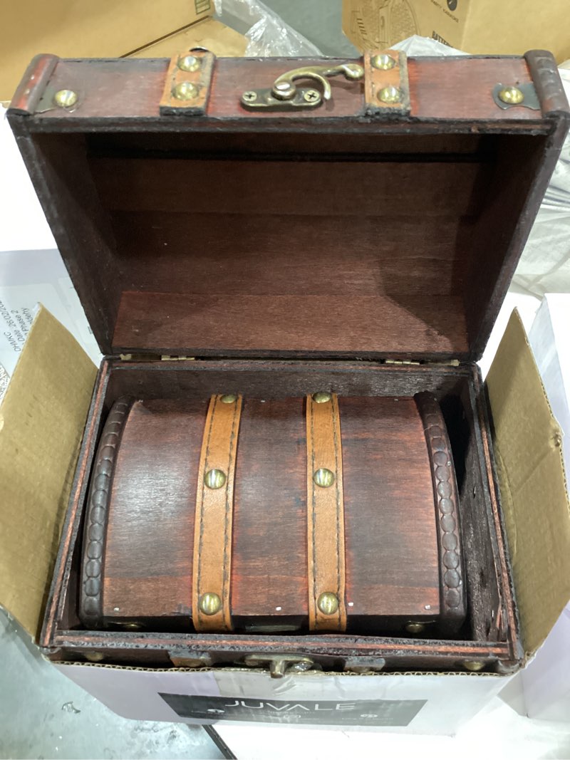 Condition photo showing Good Condition for juvale treasure chest storage boxes - dark brown wood, antique style, set of 3 - pirate chest decor & treasure box for classroom, party decorations & kids toy organization