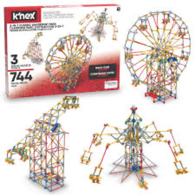 k'nex - 3-in-1 classic amusement park building set - 744 pieces, motorized, kid construction set‚ ag