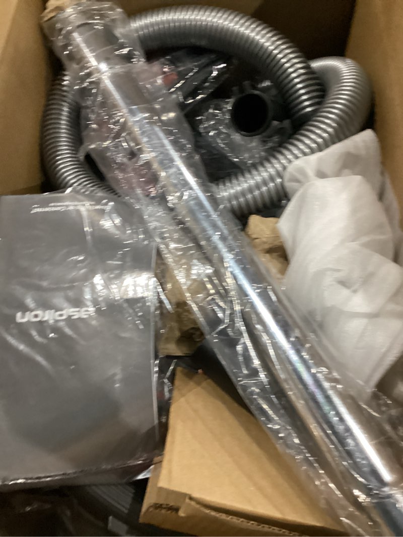 Condition photo showing As Is for Aspiron Canister Vacuum, Upgraded 1600W Bagless Canister Vacuum Cleaner, Auto Cord Rewind, H13 HEPA Filter, 4Qt Large Capacity, 5 Tools for Hard Floors, Carpet, Pet, Upholstery, Tiles, Coral