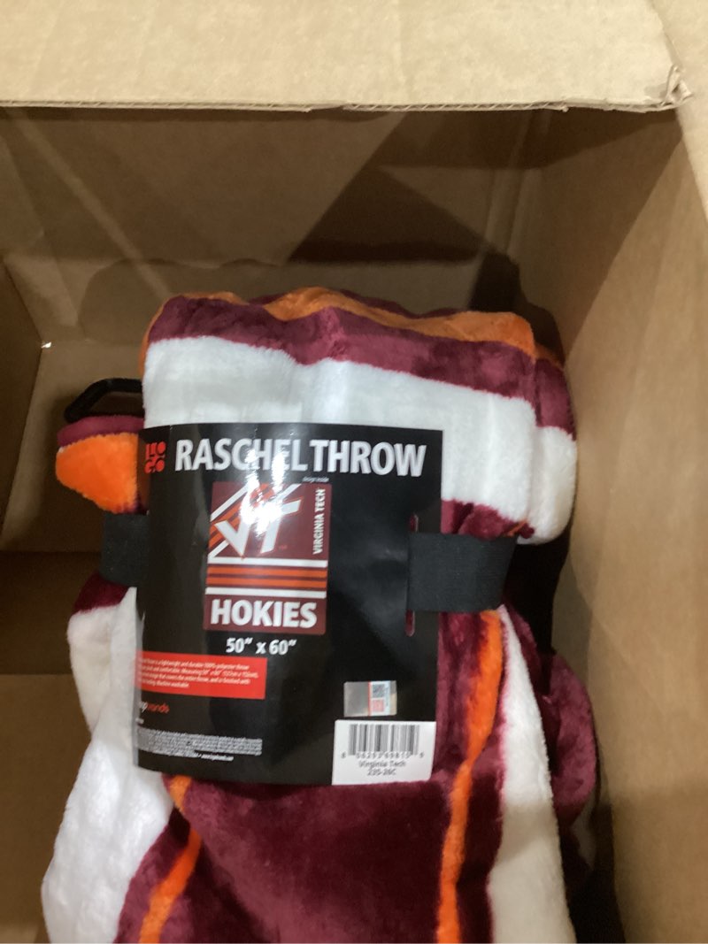 Condition photo showing New/Like New for Logo Brands NCAA Raschel Throw Blanket – 50 x 60 Soft Fleece Blanket, Officially Licensed Collegiate Design, Cozy Throw for Tailgating, Game Day, & Home Décor Virginia Tech Hokies