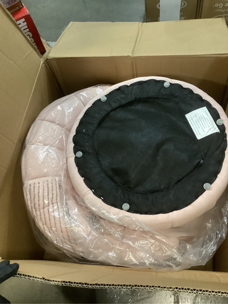 Condition photo showing Good Condition for Mid Century Modern 360 Degree Barrel Swivel Accent Sofa Chair,Fluffy Sherpa Fabric Lounge Wide Upholstered Pumpkin Reading Chair, Round Cloud Armchair for Living Room,Bedroom,Vanity(Pink) 1p-pink-sherpa
