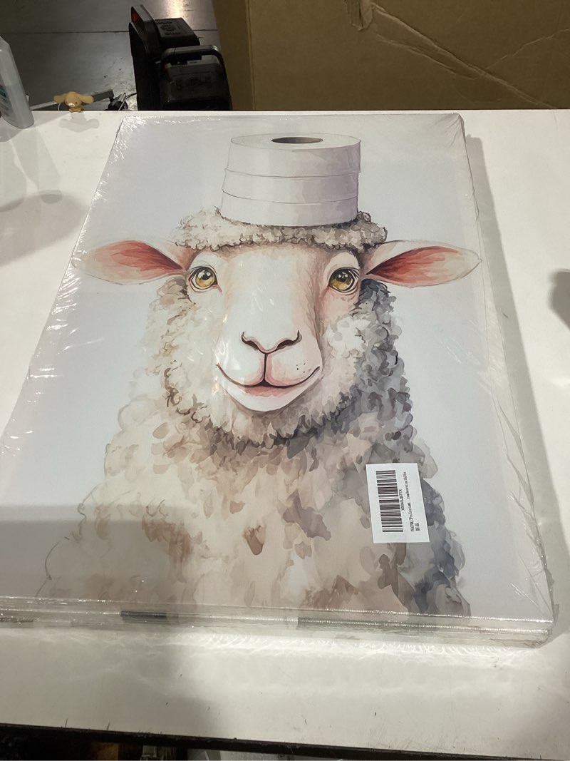 Condition photo showing New/Like New for 3pcs funny lamb bathroom wall art lamb with toilet paper on head paintings reading newspapers pictures wall decor restroom animal posters prints for washroom home decoration 12x16in frame bath sheep canvas 16"l x 12"w