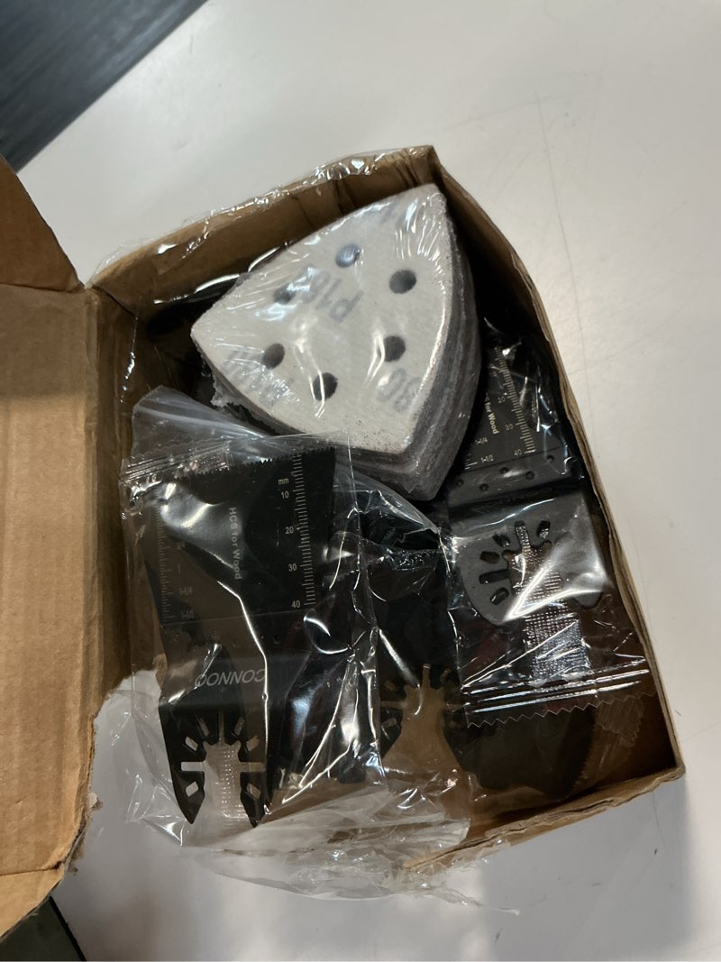 Condition photo showing Good Condition for connoo 158 pack oscillating saw blades, oscillating tool blades with sandpaper, multitool bi-metal blades kits for wood metal plastics quick release fit dewalt ryobi rockwell makita 158pcs - mutitool blades
