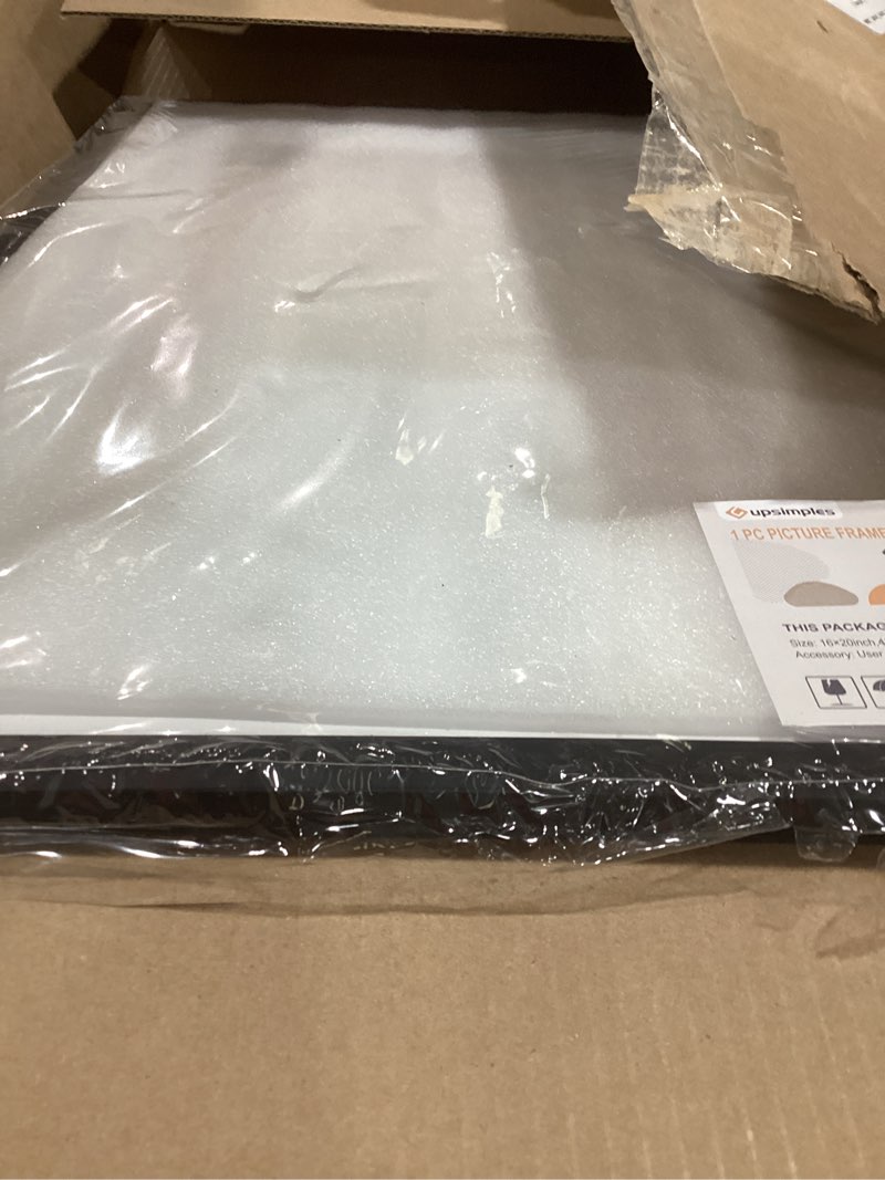 Condition photo showing Good Condition for upsimples 16x20 picture frame, display pictures 11x14 with mat or 16 x 20 without, wall hanging poster frame, black, 1 pack black 16x20