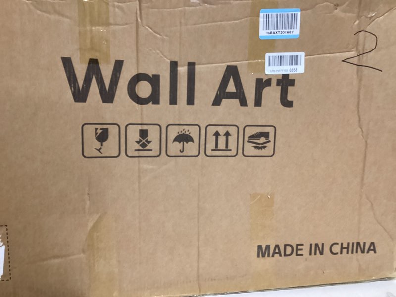 Condition photo showing Good Condition for Large 3D Textured Framed Blue and White Abstract Wall Art for Living Room, 3 Piece Modern Artwork for Walls, Minimalist Navy Blue Geometric Paintings for Hallway, Stair, Office Wall Decor 24x36 In