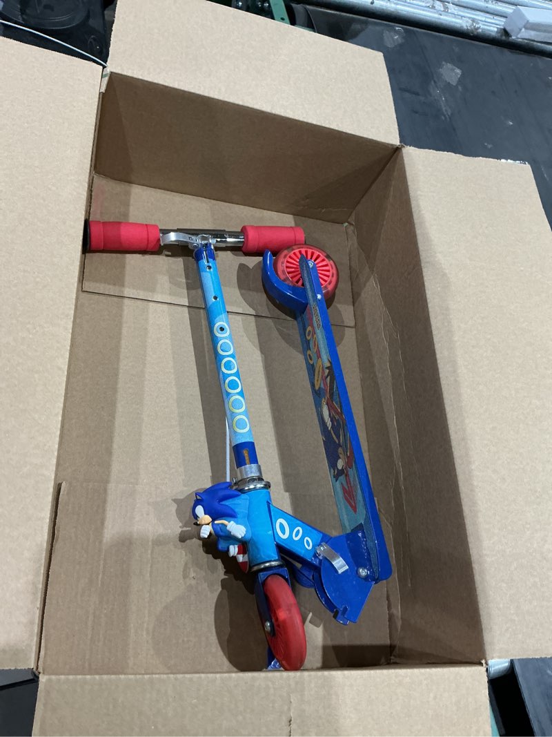 Condition photo showing As Is for sonic the hedgehog 2 wheel kick scooter with light up wheels – foldable, non-slip deck, comfortable & smooth ride