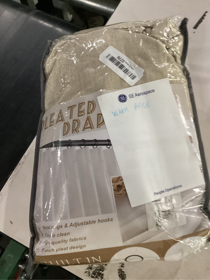 Condition photo showing Good Condition for pleateddrapes warm beige burlap 95 inch curtains 2 panel set for nursery, memory trained pinch pleat linen blend country curtain farmhouse light filtering sheer drapes for office at home 40x95 inches warm beige 40"w x 95"l( pack of 2)