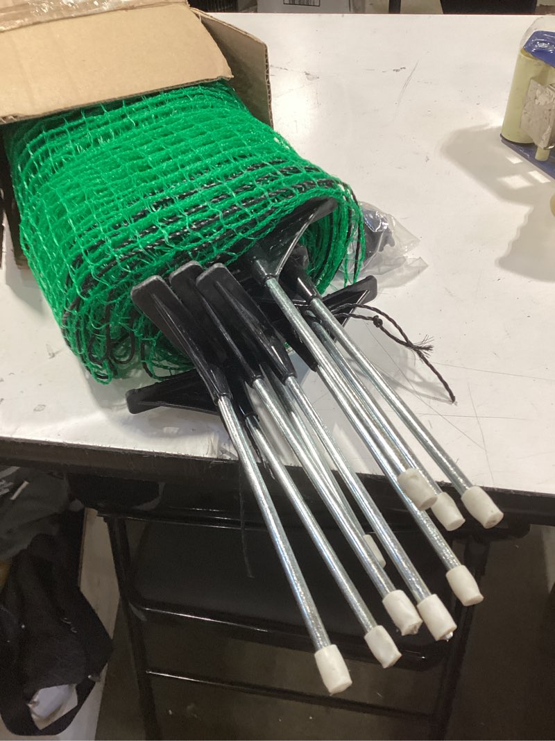 Condition photo showing Good Condition for temporary fence with posts, 3‘x50‘ animal barrier dog portable fencing with fiberglass stake windbreak rope, safety snow plastic netting roll for garden, chickens, backyard outdoor protect 3x50ft