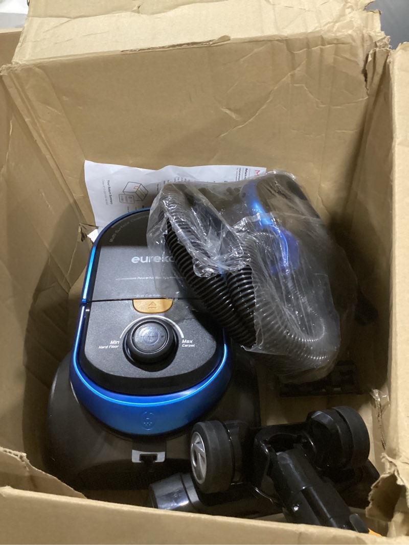 Condition photo showing As Is for Eureka Bagless Canister Vacuum with Washable HEPA Filter, 16KPA Suction for Carpets/Hard Floors, Compact Design with 3 Cleaning Tools, 2-Motor Household Vacuum, Lightweight and Easy Maneuverable Indigo Blue