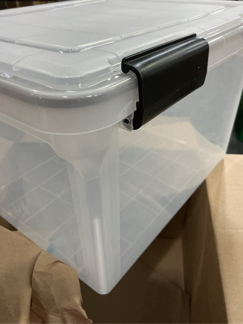 Condition photo showing Good Condition for iris usa file box weatherpro organizer plastic for letter/legal, water resistant document, durable lid, seal w/secure latching buckles, stackable, nestable, clear 32 qt. 1 pack weatherpro - 1 pack
