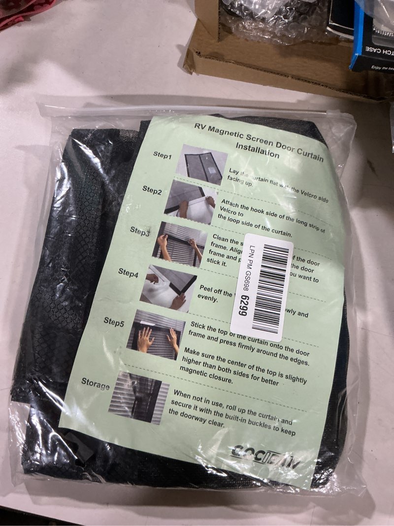 Condition photo showing Good Condition for magnetic rv screen door curtain for camper, curtain size 33'' x 75'', travel trailer, fifth wheel and motorhome, tear-resistant mesh bug screen, self closing mosquito net, pet friendly large-33'' x 75''