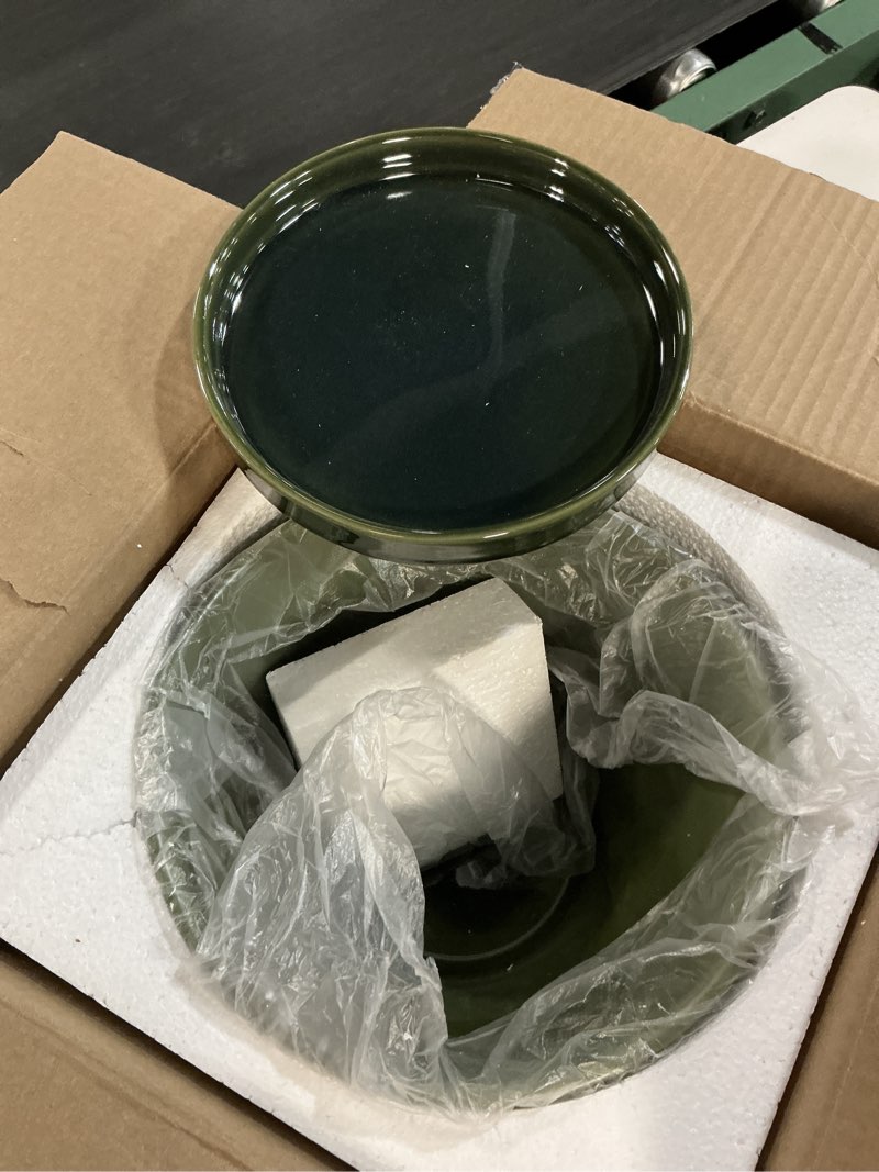 Condition photo showing Good Condition for glazed gradient color ceramic planter with drainage hole & saucer for indoor tropical plants, green reactive glaze plant pot (emerald green, 8") 8" emerald green