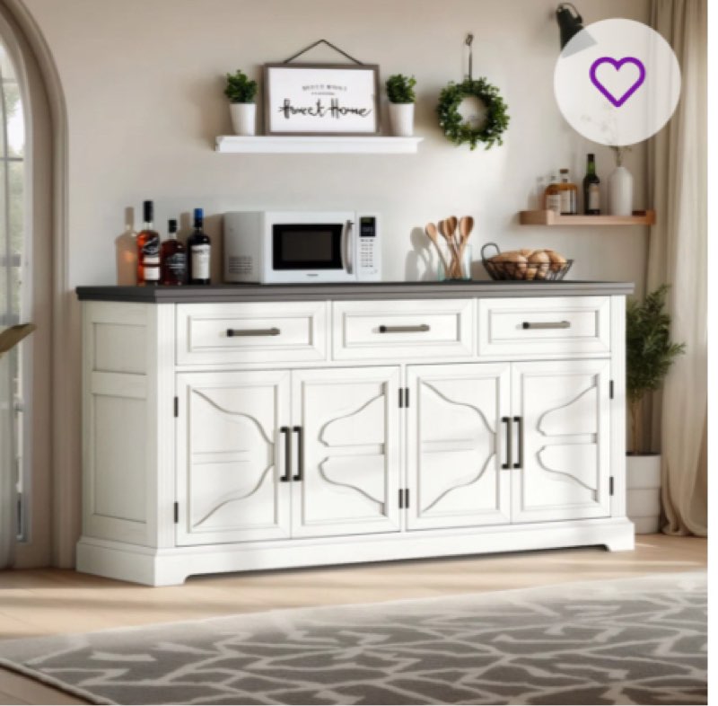 63" Large Sideboard Buffet Cabinet with 3 Drawers with 4 Doors & Adjustable